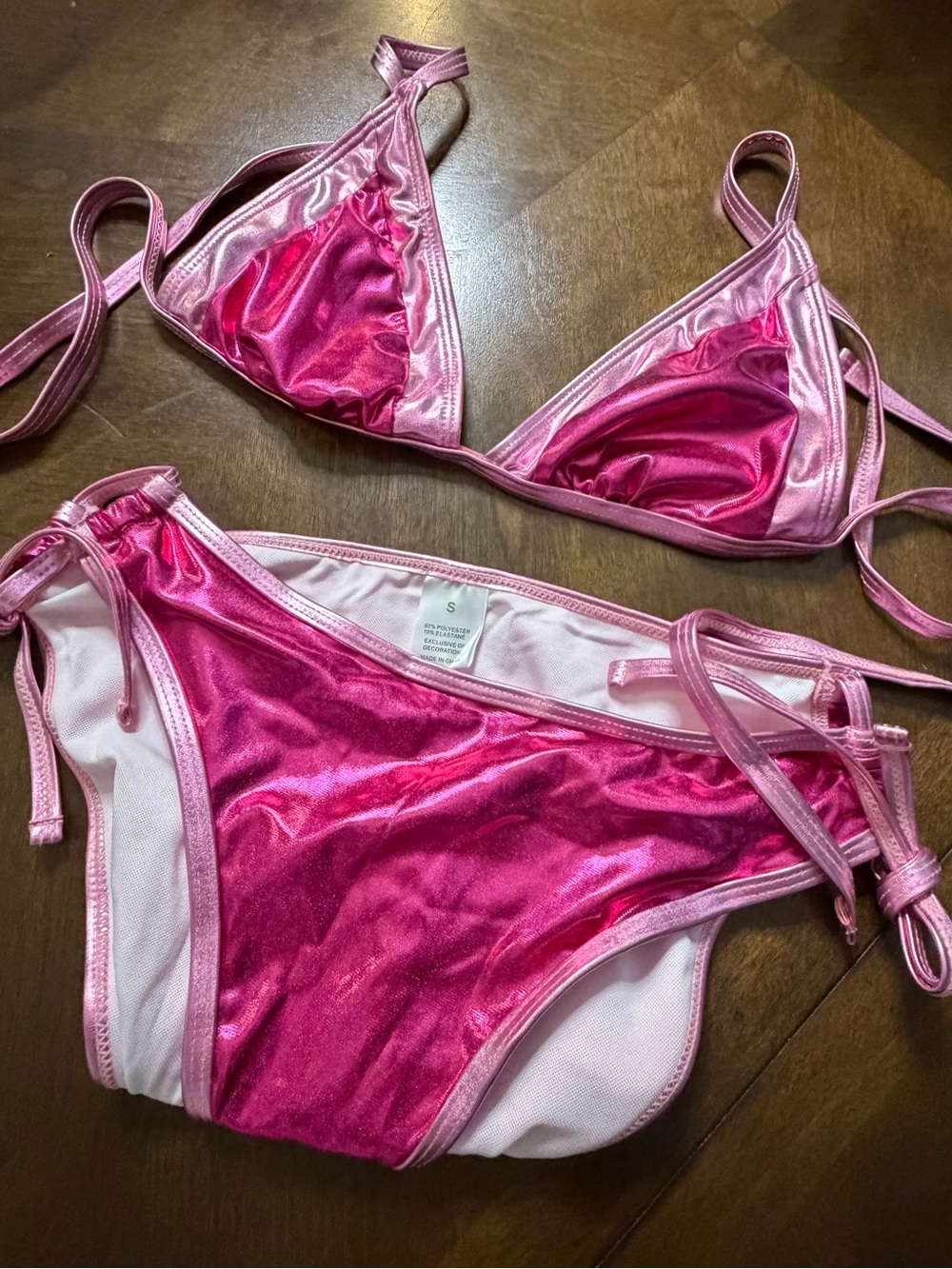 Metallic Pink Shiny Two-Piece Tie-Side Bikini